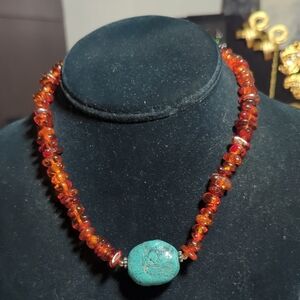 Vintage Amber And Stone Necklace